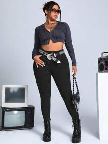 SHEIN ICON Plus Slant Pocket Skinny Jeans - Black - View 6