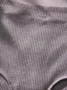 SHEIN Women's High Waisted Casual Ribbed Knitted Fabric Briefs Multicolor Plain Underwear Slight Stretch - Multicolor - View 4