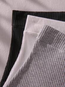 SHEIN Women's High Waisted Casual Ribbed Knitted Fabric Briefs Multicolor Plain Underwear Slight Stretch - Multicolor - View 5