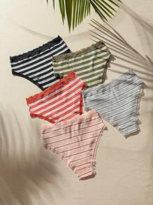 SHEIN 5 piezas Bragas con estampado de rayas ribete con encaje - Multicolor - Ver 2