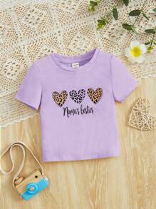 SHEIN 女嬰愛心和字母圖案T恤 - 紫丁香色 - 查看 1