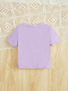 SHEIN 女嬰愛心和字母圖案T恤 - 紫丁香色 - 查看 2