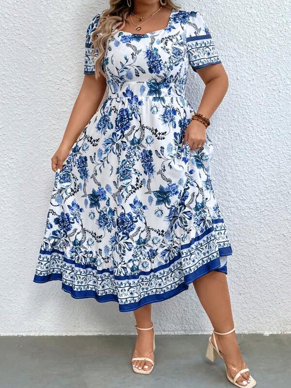 Femei Plus Rochie cu Volane cu Imprimeu Floral, Tinuta de Vara