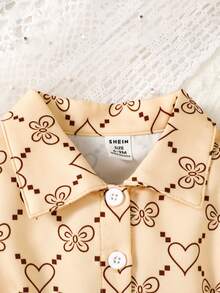 女嬰愛心圖案荷葉袖腰帶襯衫洋裝