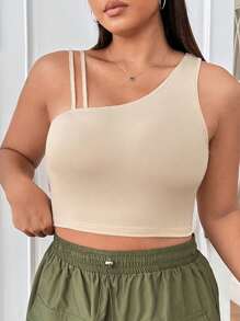 SHEIN EZwear Hơn Cổ không đối xứng Top Cây trồng - Màu be - Xem 1
