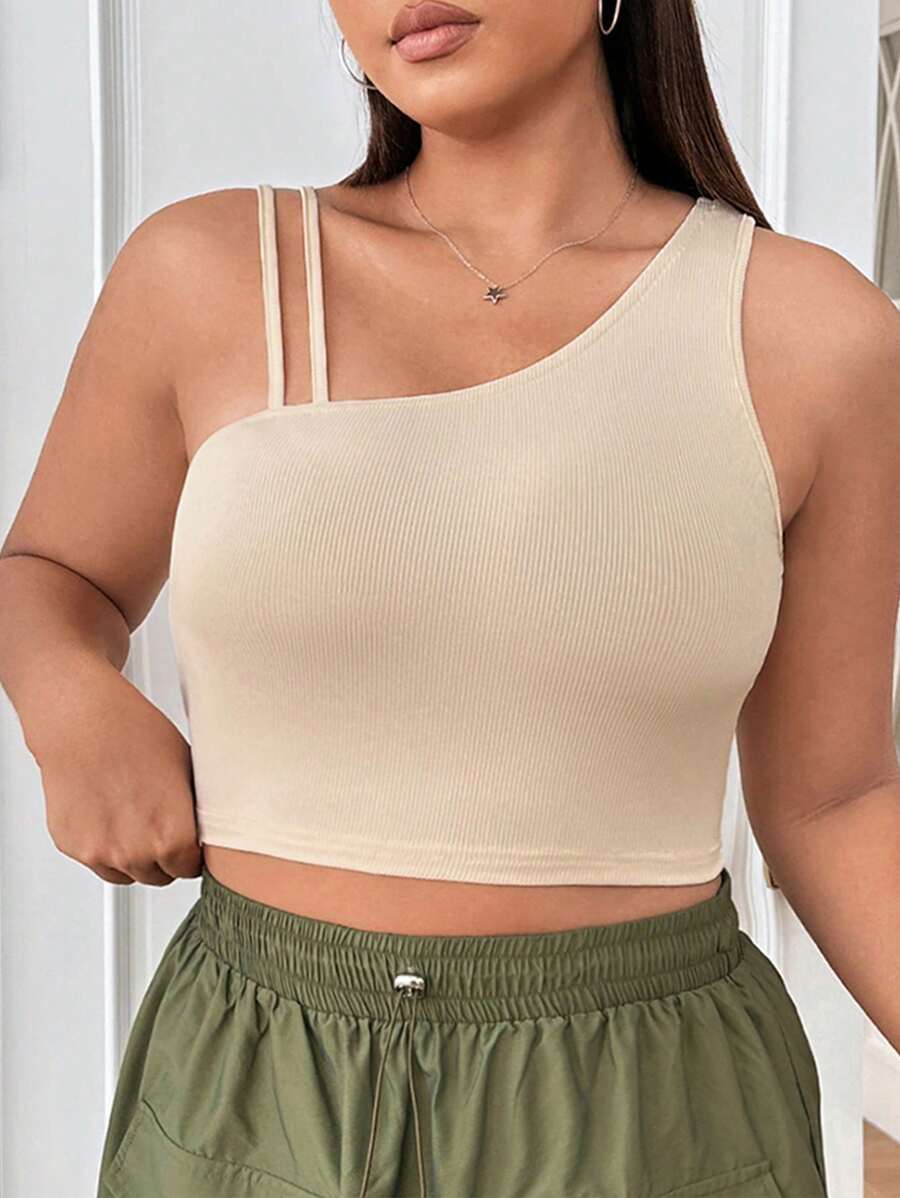 SHEIN EZwear Hơn Cổ không đối xứng Top Cây trồng - Màu be - Xem 1