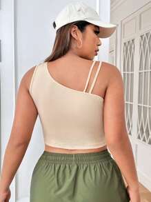 SHEIN EZwear Hơn Cổ không đối xứng Top Cây trồng - Màu be - Xem 2