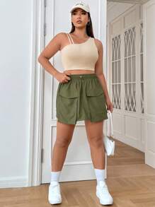 SHEIN EZwear Hơn Cổ không đối xứng Top Cây trồng - Màu be - Xem 3