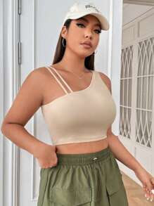 SHEIN EZwear Hơn Cổ không đối xứng Top Cây trồng - Màu be - Xem 4
