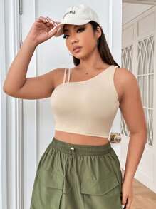 SHEIN EZwear Hơn Cổ không đối xứng Top Cây trồng - Màu be - Xem 6