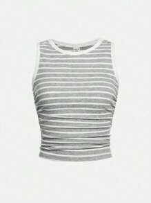 SHEIN 青少年女孩條紋圖案背心上衣 - 淺灰色 - 查看 1