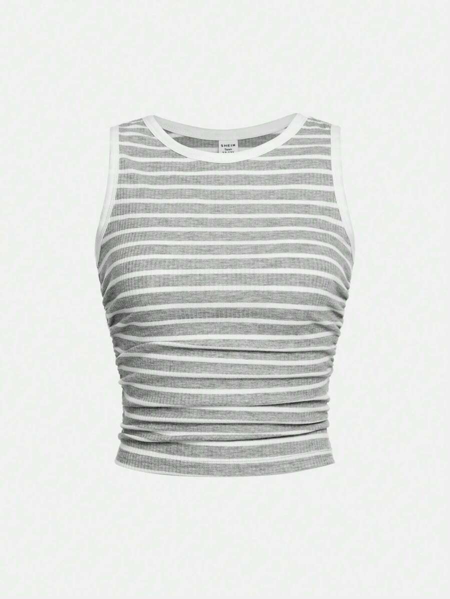 SHEIN 青少年女孩條紋圖案背心上衣 - 淺灰色 - 查看 1