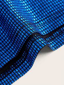 SHEIN ICON Cut Out Metallic Crop Tank Top - Navy Blue - View 3