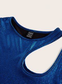 SHEIN ICON Cut Out Metallic Crop Tank Top - Navy Blue - View 4