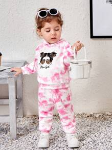 SHEIN 女嬰紮染人像圖案連帽衫和運動褲 - 彩色 - 查看 4