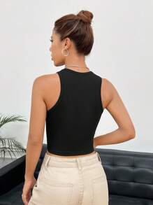 SHEIN EZwear Casual Animal Pattern Crop Top Summer Slim Fit Women Tank Top - Black - View 2