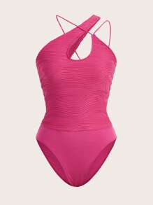 SHEIN ICON 素色不對稱領連身背心 - 玫紅色 - 查看 1