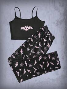 ROMWE Goth Bộ đồ ngủ Nữ Hoạt hình - màu đen - Xem 1