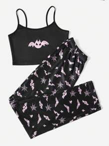 ROMWE Goth Bộ đồ ngủ Nữ Hoạt hình - màu đen - Xem 5