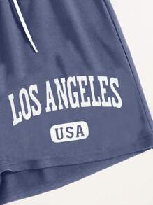 SHEIN Unity Text Grafik Dragsko i Midjan Träningsshorts - Blå - Visa 4