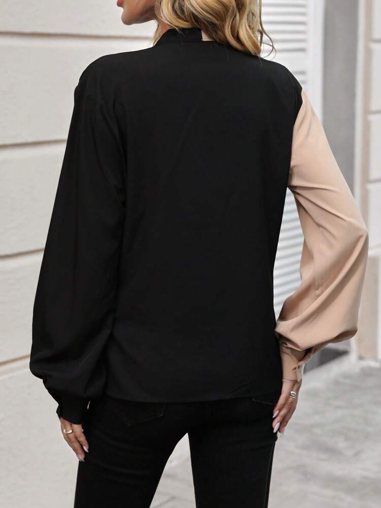 Striped Print Notched Neckline Blouse