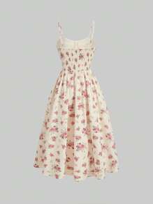 SHEIN MOD In hoa Lace lên phía trước Hai Dây Ren Vá lại Nơ Nghệ Embellished Cúp Dài Đầm - Nhiều màu - Xem 2