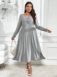 SHEIN Clasi Plus Solid Criss Cross Front Dress - Grey - View 4