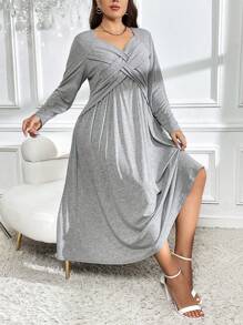 SHEIN Clasi Plus Solid Criss Cross Front Dress - Grey - View 6
