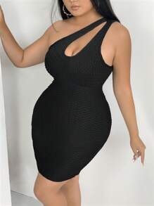 SHEIN SXY Plus One Shoulder Cut Out Bodycon Dress - Black - View 3