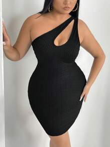 SHEIN SXY Plus One Shoulder Cut Out Bodycon Dress - Black - View 4