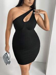 SHEIN SXY Plus One Shoulder Cut Out Bodycon Dress - Black - View 5