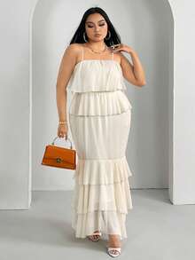 SHEIN SXY Hơn Lớp viền Váy Dây - trắng - Xem 3