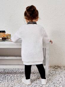 SHEIN 女嬰卡通刺繡落肩袖絨毛連衣裙 - 白色 - 查看 2