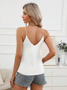 SHEIN Privé Top de tirantes unicolor de satén - Blanco - Ver 2