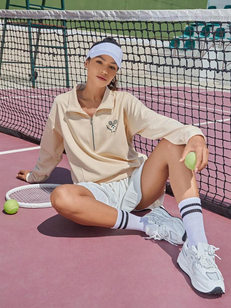 Letter Graphic Half Zip Sports Sweatshirt,Women Tennis Outfit