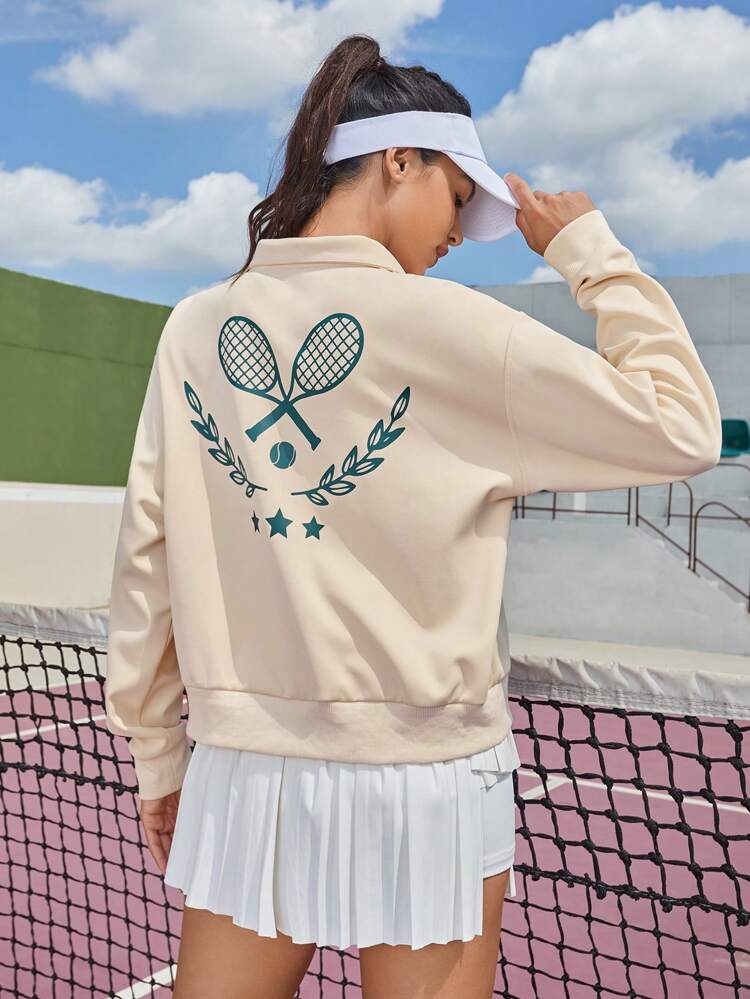 Letter Graphic Half Zip Sports Sweatshirt,Women Tennis Outfit