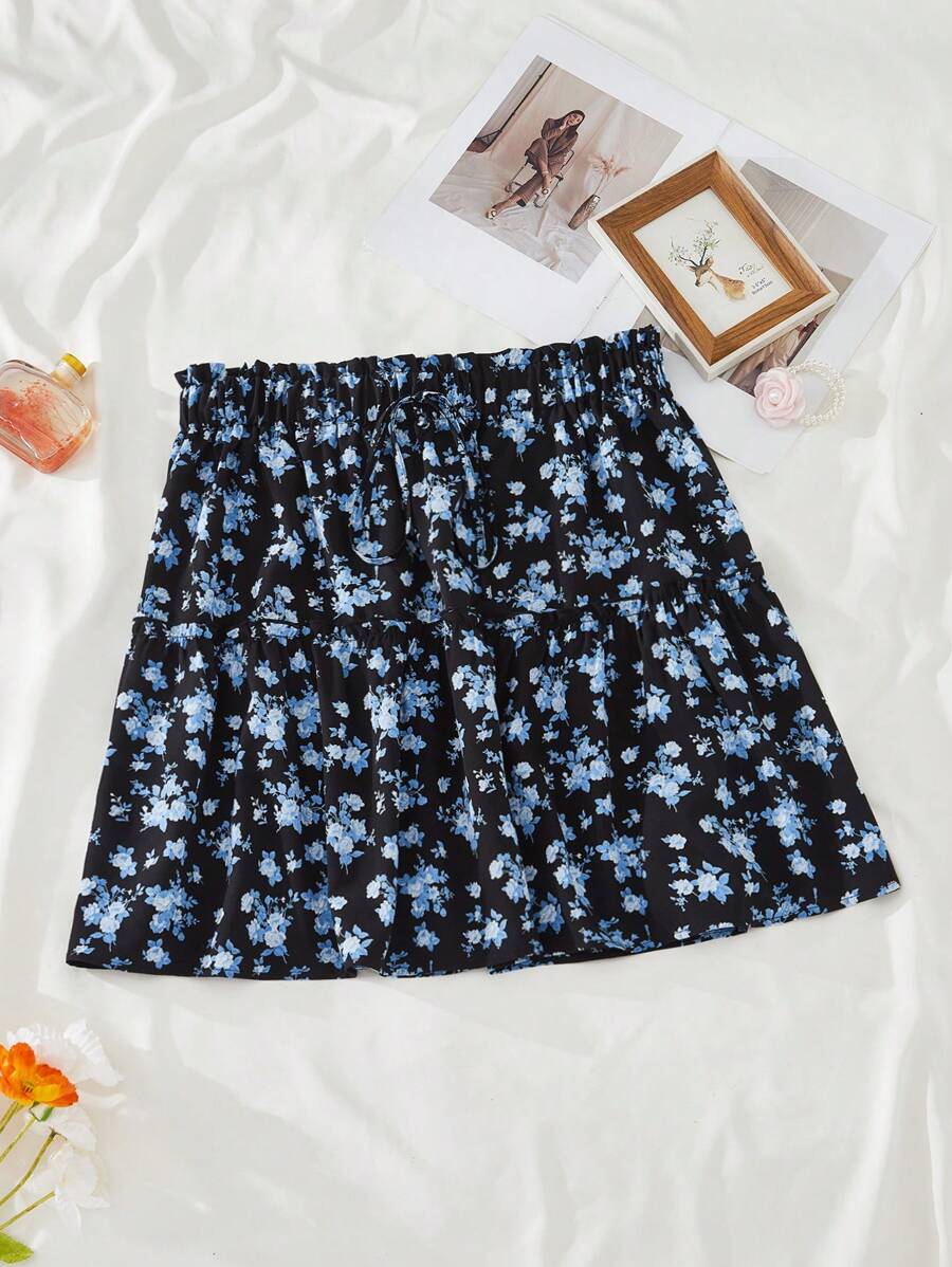 SHEIN VCAY 大碼印花荷葉邊半身裙 - 彩色 - 查看 1