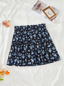 SHEIN VCAY 大碼印花荷葉邊半身裙 - 彩色 - 查看 2