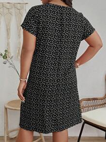 SHEIN VCAY Plus Size Boho Heart Print Batwing Sleeve Summer Dress