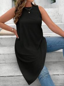 SHEIN LUNE Plus Solid Asymmetrical Hem Tank Top