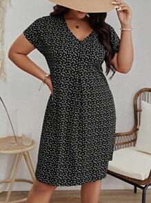 SHEIN VCAY Plus Size Boho Heart Print Batwing Sleeve Summer Dress