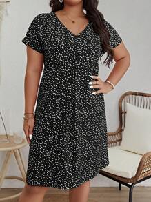 SHEIN VCAY Plus Size Boho Heart Print Batwing Sleeve Summer Dress