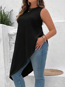 SHEIN LUNE Plus Solid Asymmetrical Hem Tank Top