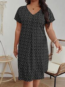 SHEIN VCAY Plus Size Boho Heart Print Batwing Sleeve Summer Dress