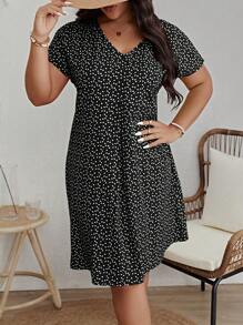 SHEIN VCAY Plus Size Boho Heart Print Batwing Sleeve Summer Dress