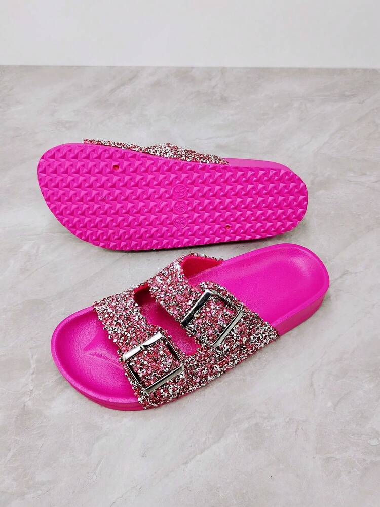Novo Lançamento Chinelo com Fivela Dupla Embelezada e Sola Grossa Vermelho - Pink - Visão 3