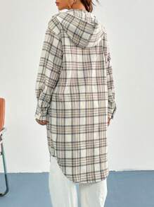 SHEIN Unity 格紋印花落肩袖連帽外套 - 杏色 - 查看 2