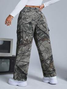 SHEIN ICON 鈕扣 口袋 拉鍊全身印花大碼牛仔褲 - 彩色 - 查看 2