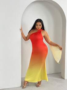 SHEIN SXY 大碼漸層繞頸露背魚尾裙下擺連衣裙 - 橘色 - 查看 5
