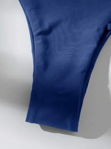 Swim Vcay Solid Triangle Tie Side Bikini Set With Beach Bottom,Summer Beach - Navy Blue - View 3